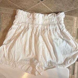 Free People White Smocked High-Waist Shorts